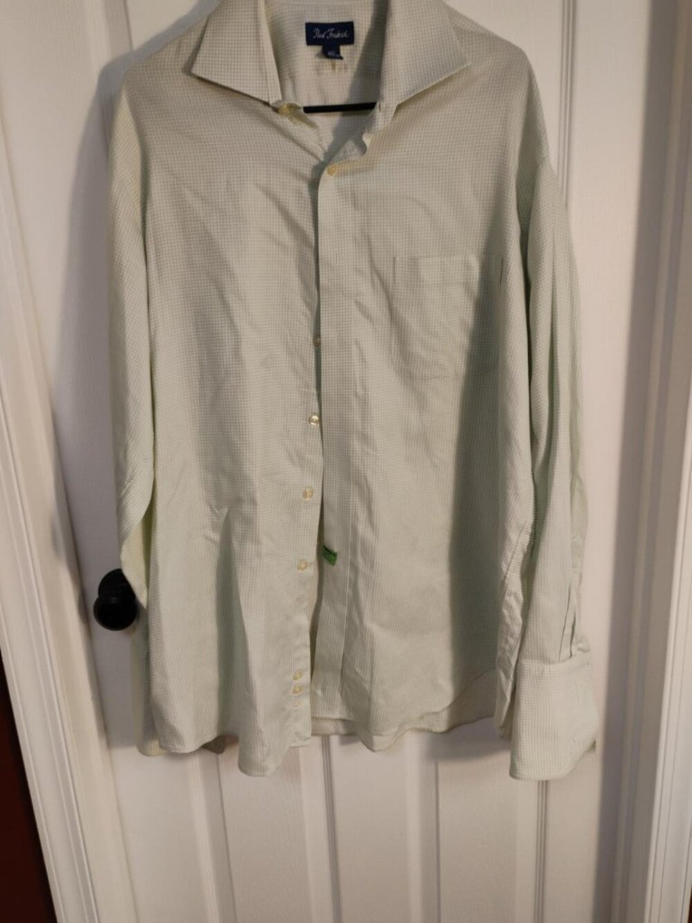 Paul Fredrick Men’s Dress Shirt 16.5 35 Imperial 100s Cotton Dobby Green Check